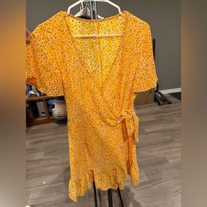 Floral Wrap Dress in Vibrant Orange